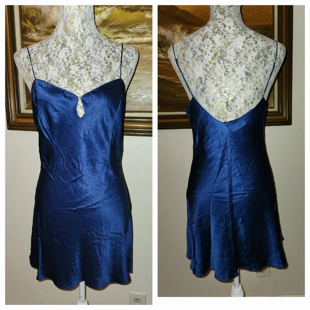 Vintage Pure Silk 1990s Victorias Secret  Royal Blue Slip Dress - Picture 4 of 16